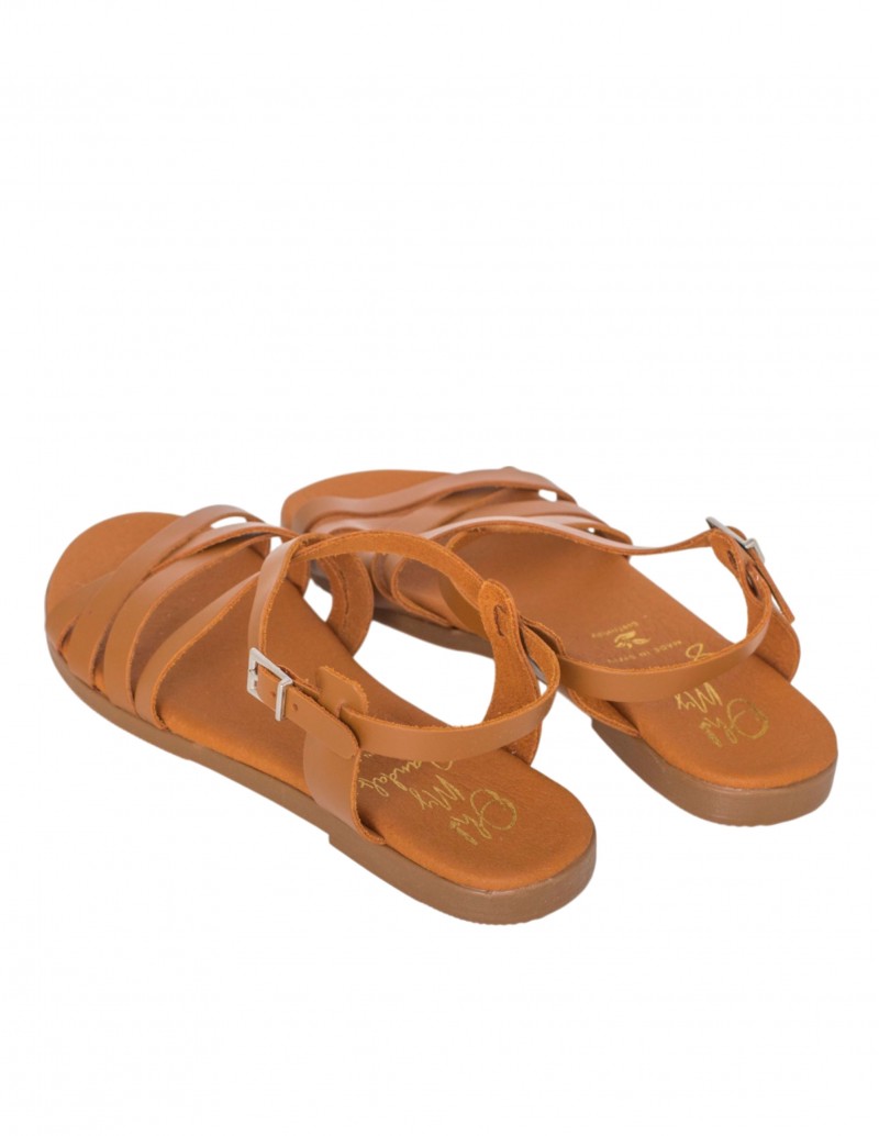 Sandalias Planas Piel Marrón Mujer