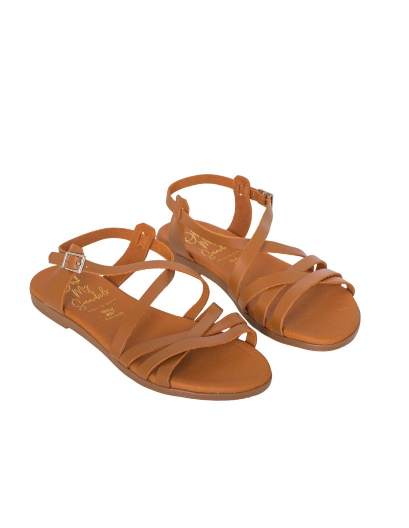 Sandalias Planas Tiras Cuero