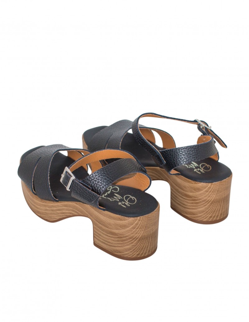 Sandalias tacón madera bajas con hebilla negras
