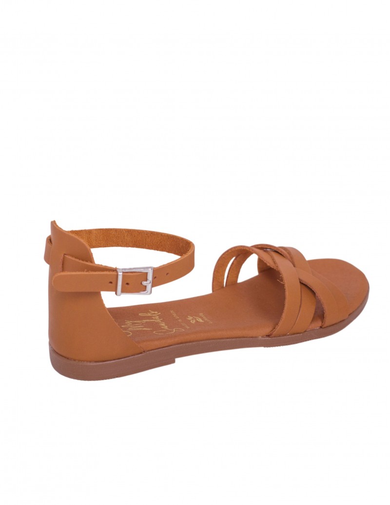 Sandalias Planas Cuero Pulsera Tobillo