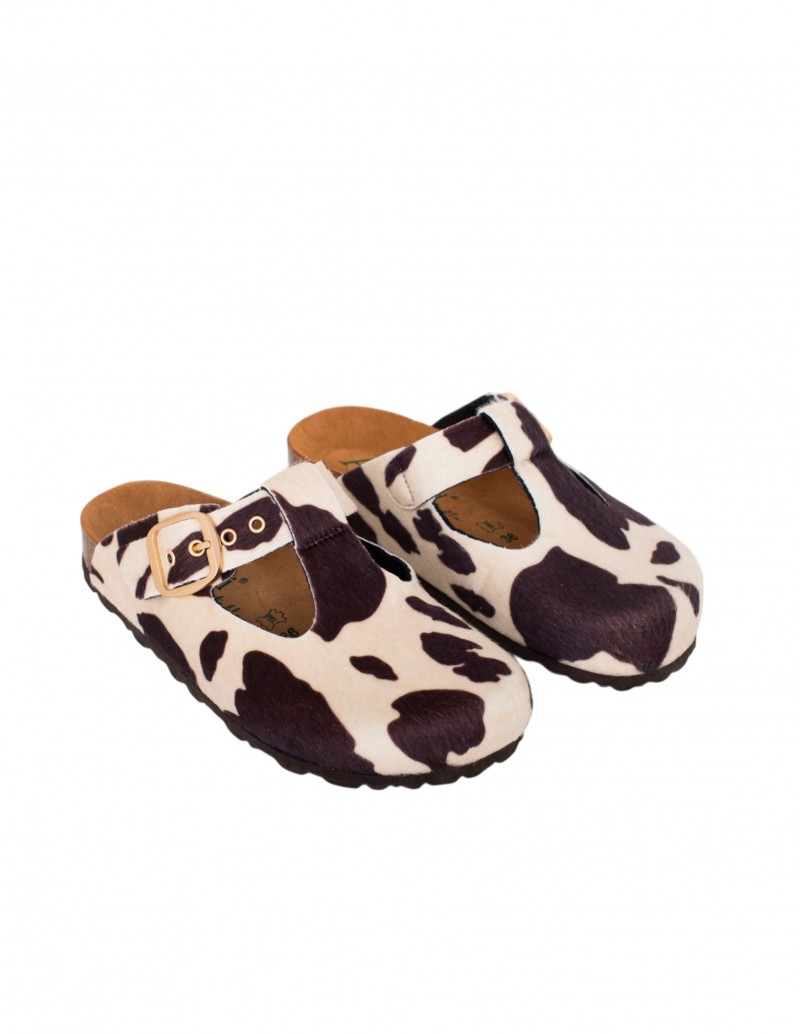 zuecos mary jane estampado vaca