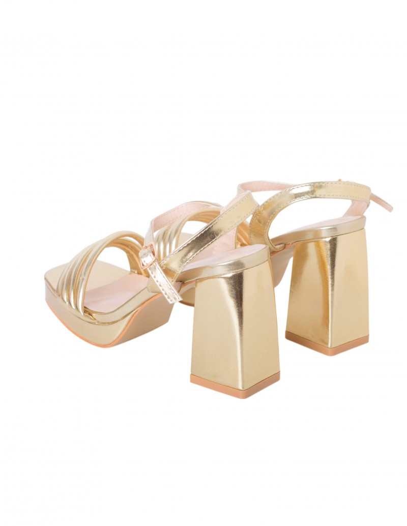 Sandales De Fête à Talon Très Haut En Satin Doré - Plateforme - Semelle Intérieure Cuir - Taille 37-39 - Neuf Avec Emballage