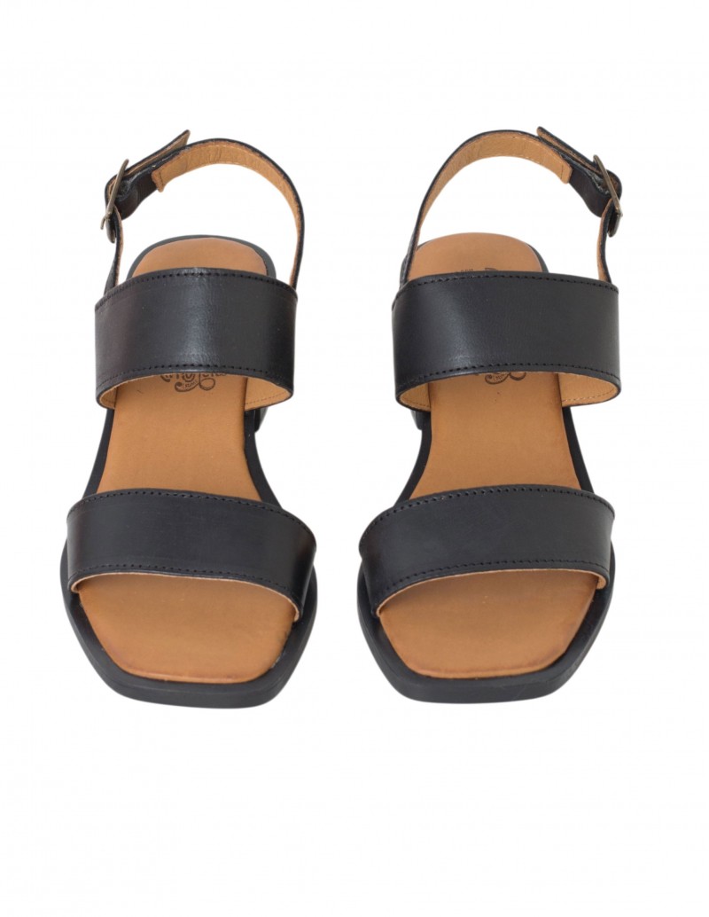 sandalia negra tiras anchas piel