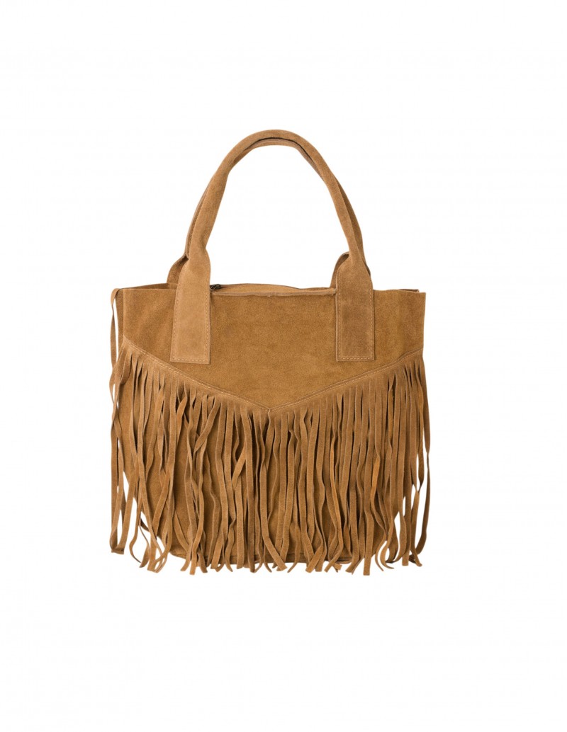 Bolso marrón grande con flecos