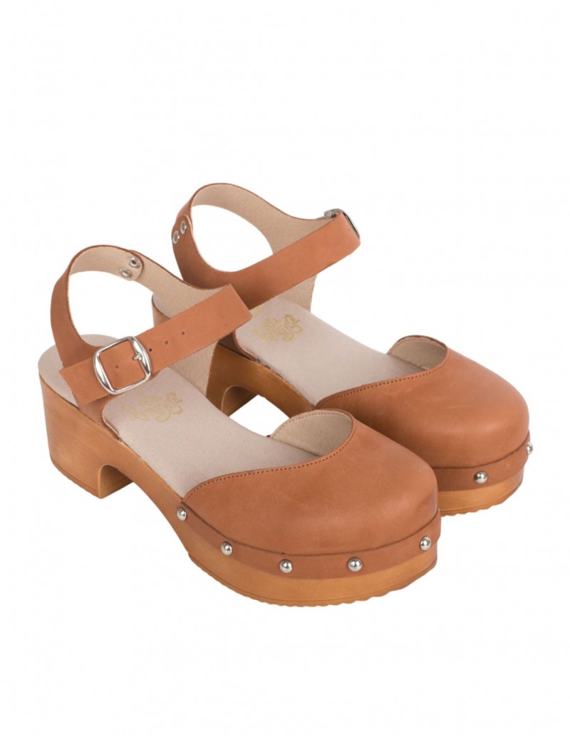 Sandalias Tipo Zueco Piel Cuero