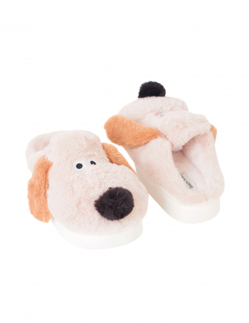 zapatillas peludas con forma de perro
