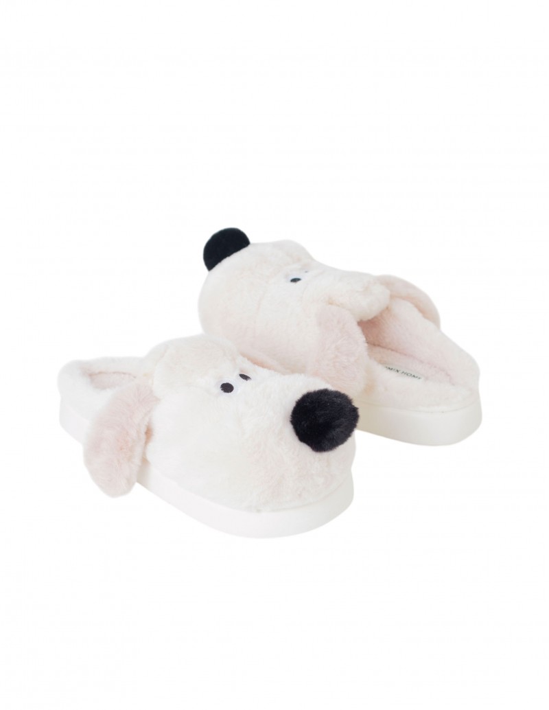 pantuflas con forma de perro blanco