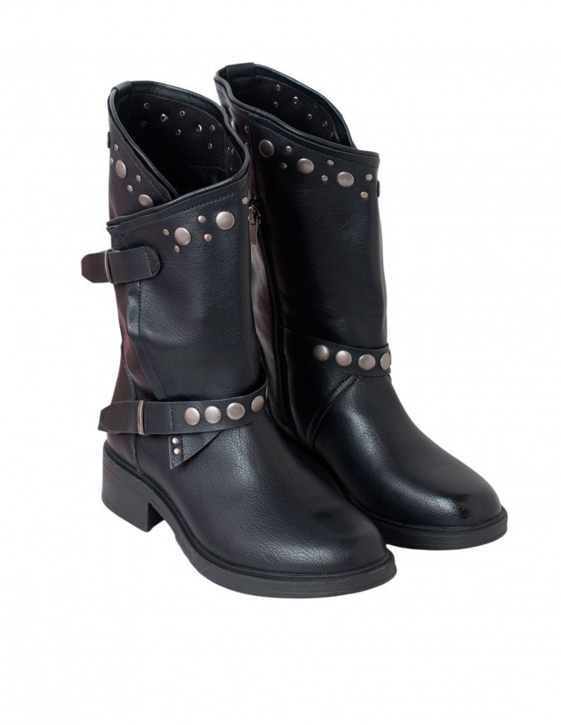 Bota estilo motero con tachas redondas negro