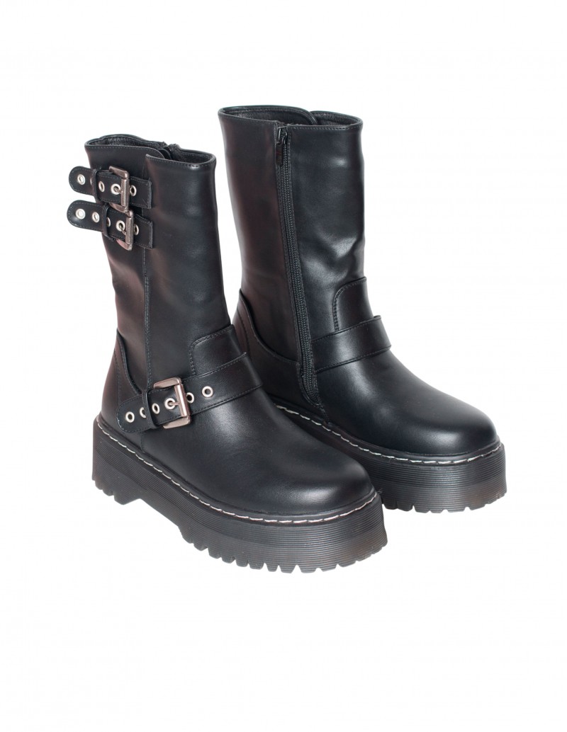 Bota Motera Sintética Plataforma Negro 2