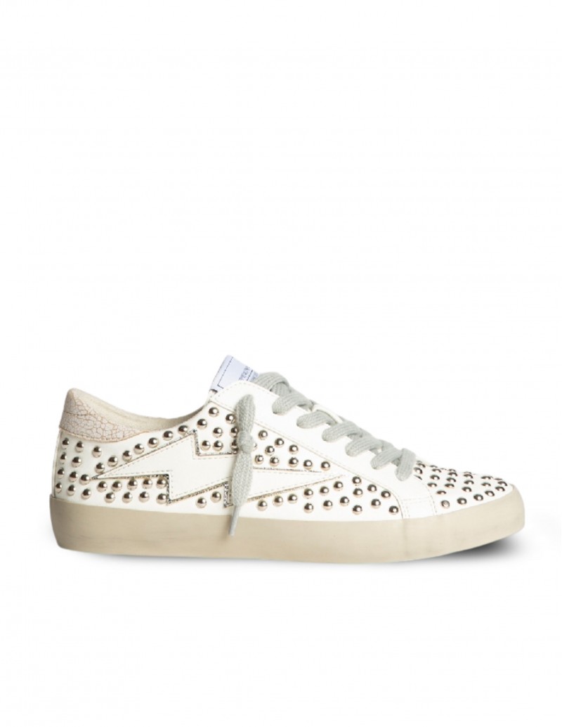 CORINA Zapatillas Retro Blancas Tachuelas
