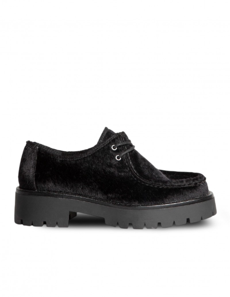 CORINA Mocasín Wallabee Plataforma Pelo Negro