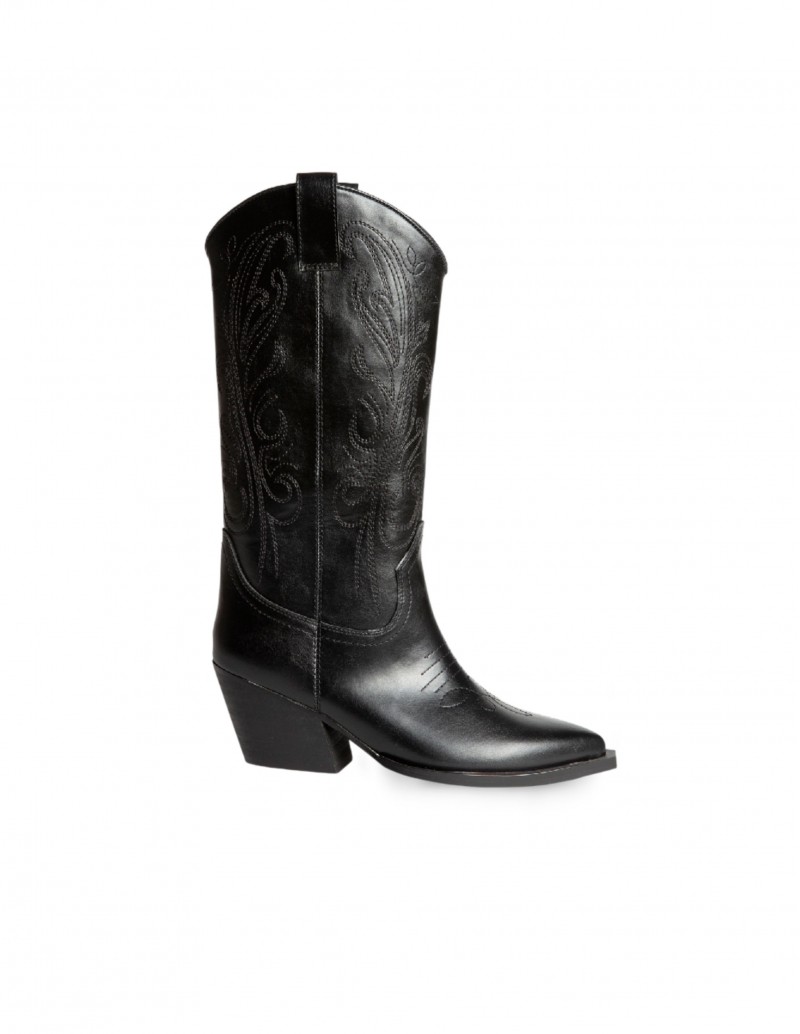 CORINA Bota Cowboy Bordados Negro