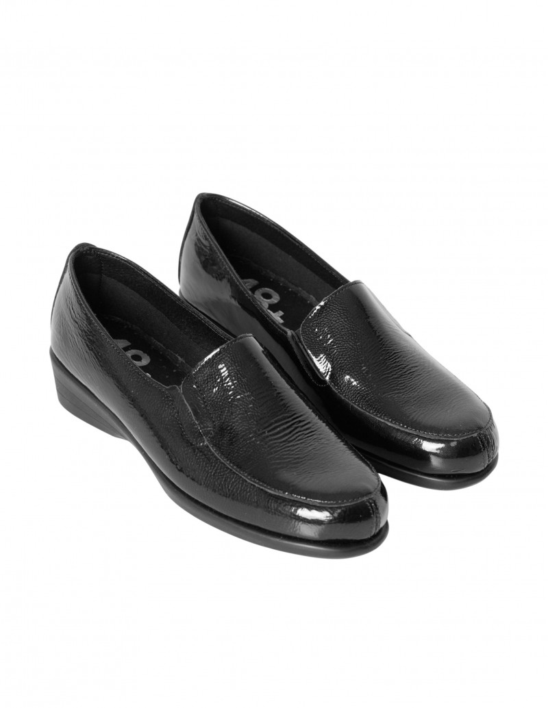 Mocasines Cuña Baja Charol Negros