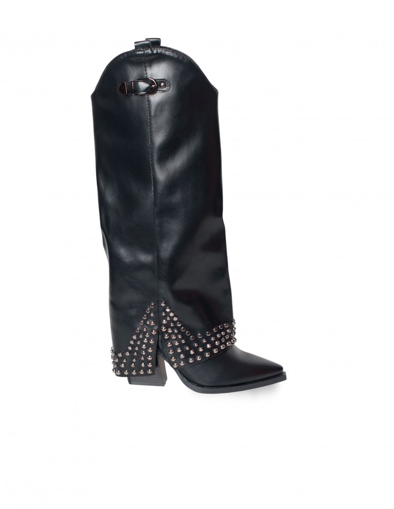 Bota Cowboy Polaina Tachuelas Negro