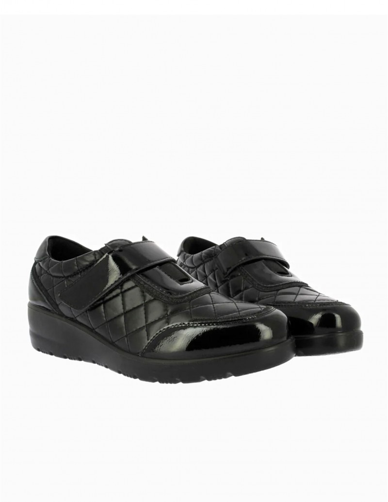 Zapato Velcro Acolchado Negro en Piel Vegana - Doctor Cutillas