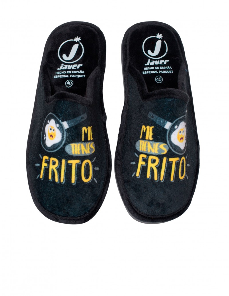 Zapatilla Casa Parquet Me tienes Frito Negra