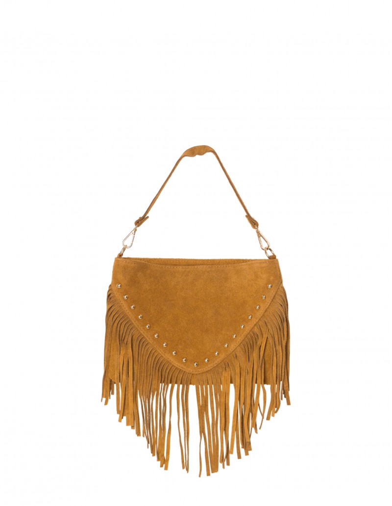Bolso Piel Serraje Flecos Tachuelas Cuero