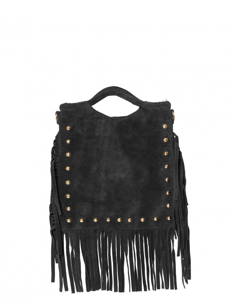 Bolso Flecos Serraje Tachuelas Negro