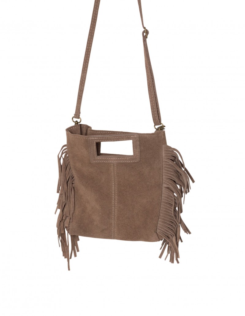Bolso Flecos Marrones Piel Serraje - Pera Limonera