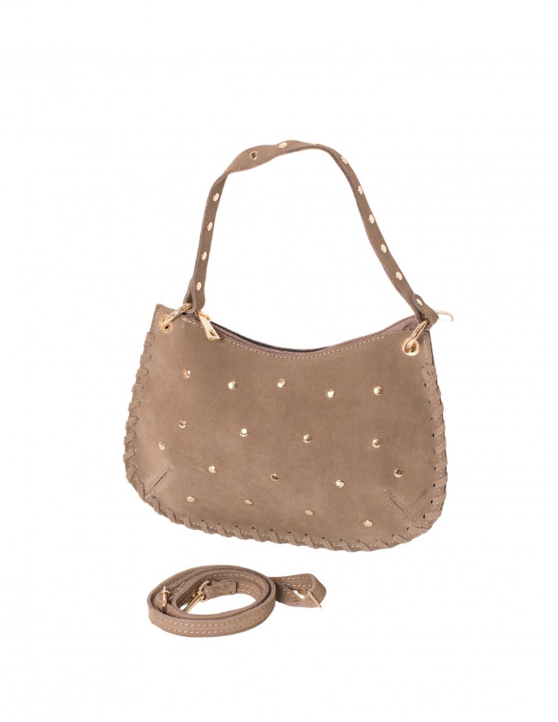 Bolso Serraje Taupe con Tachas Doradas - Pera Limonera