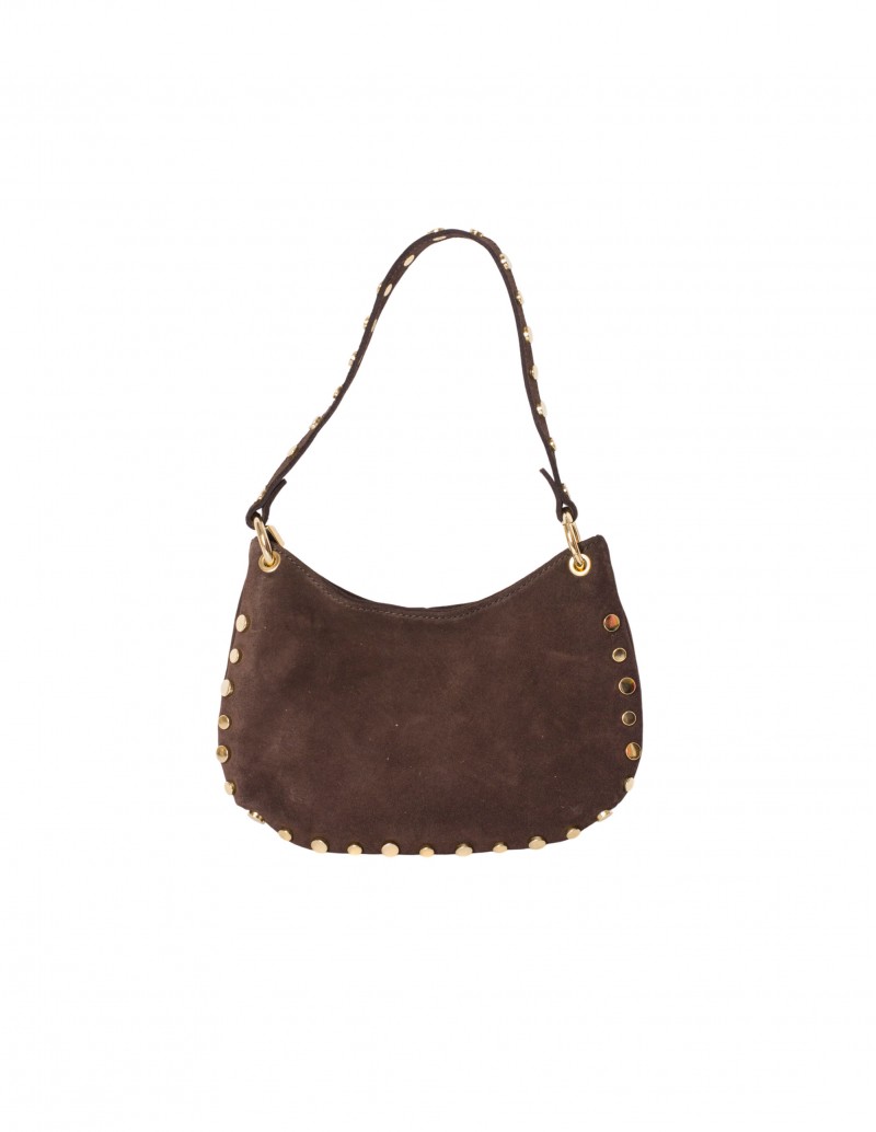 Bolso Piel Serraje Marrón Tachas Laterales