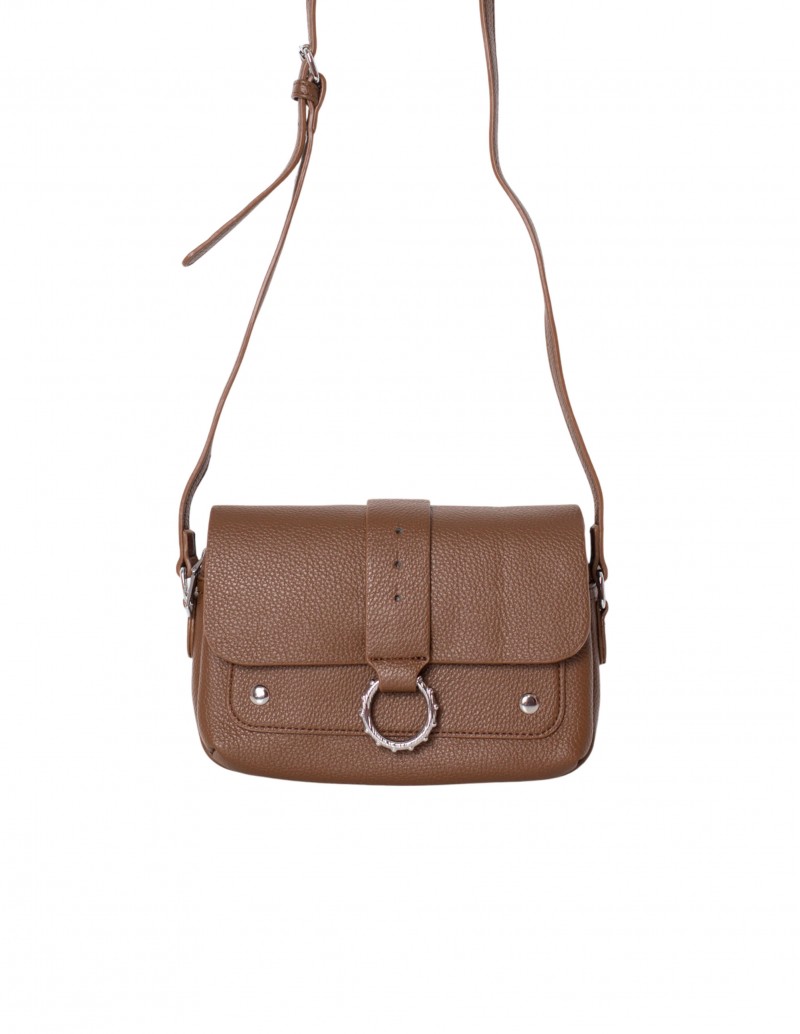 Bolso Bandolera Marrón Anillo Metálico