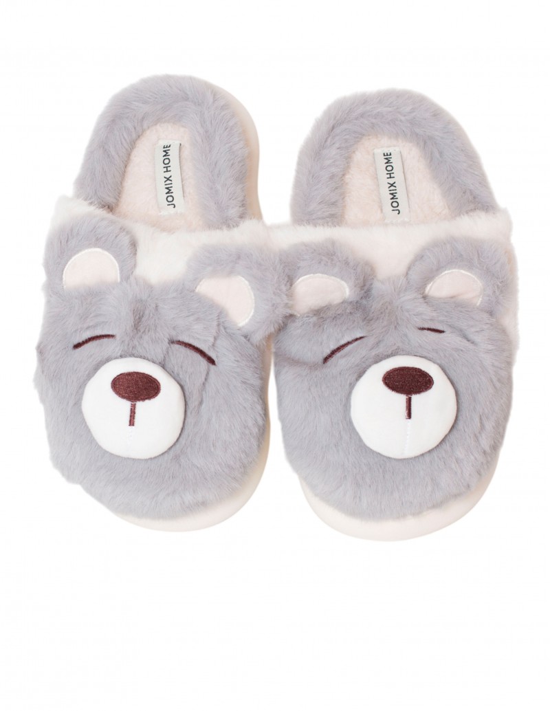 Zapatilla Casa Peluche Oso Gris