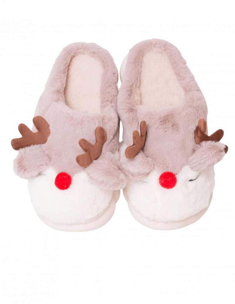 Zapatilla Casa Peluche Reno Gris