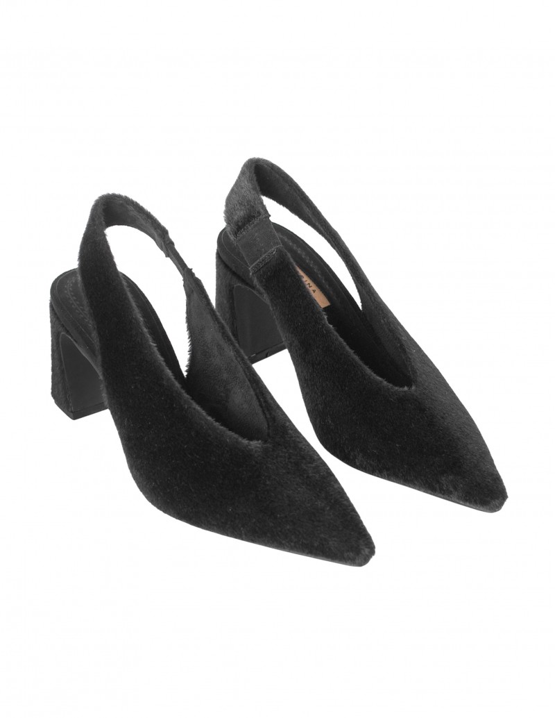 CORINA Zapato Destalonado Tacón Ancho Pelo Negro 2