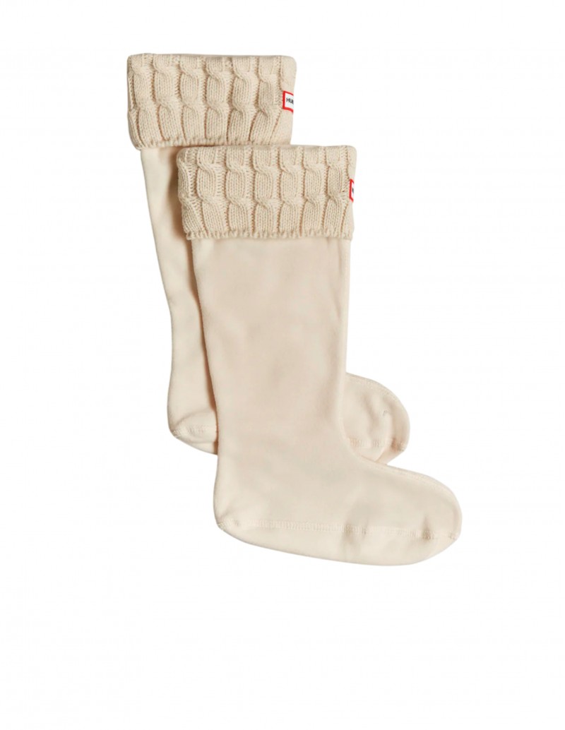 HUNTER Calcetín Bota Alta Recycled 6 Stitch Cable Cuff Blanco