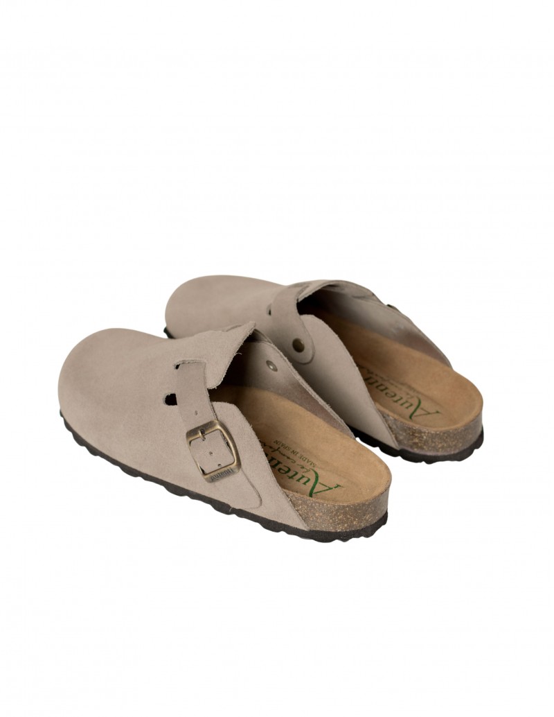 zuecos corcho hebilla topo