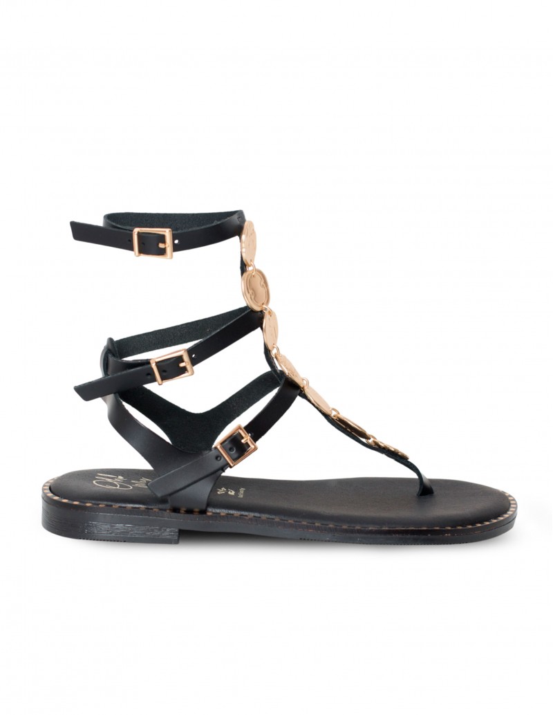 OH MY SANDALS Sandalia Romana Monedas Negra