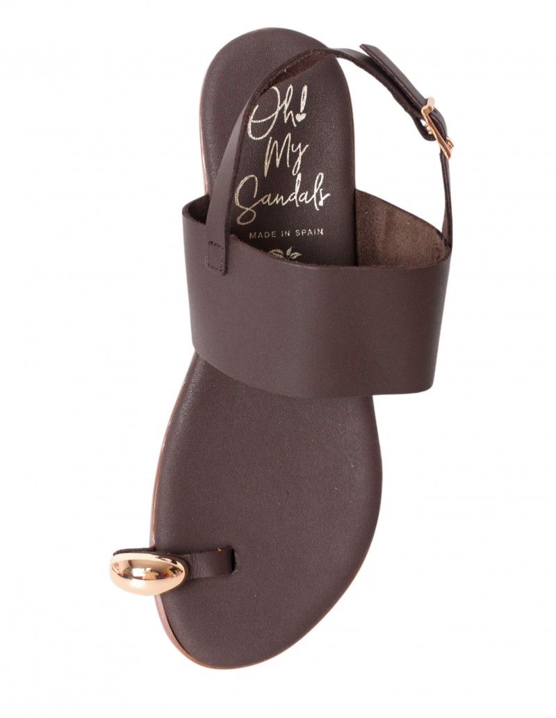 Sandalia Plana Anillo Piel Chocolate OH MY SANDALS