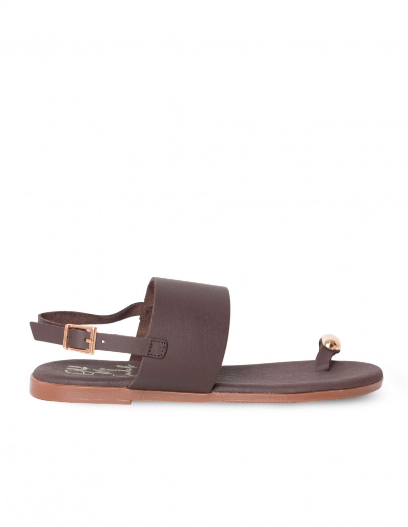 OH MY SANDALS Sandalia Plana Anillo Piel Chocolate