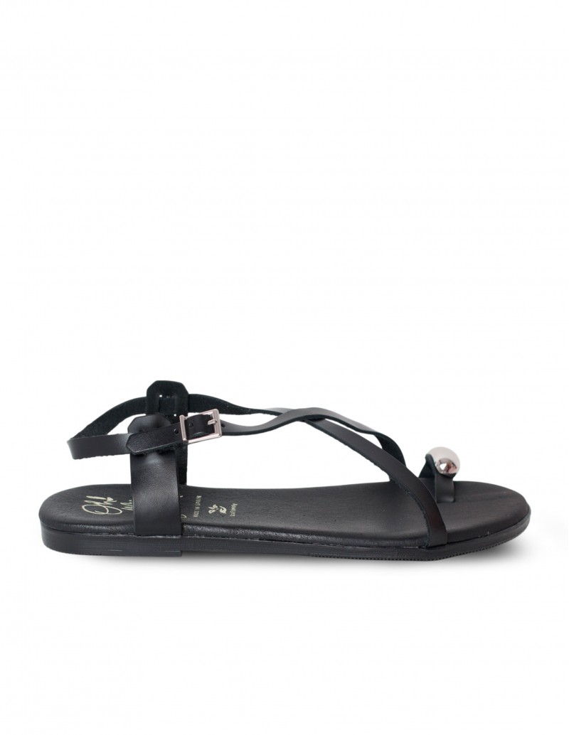 OH MY SANDALS Sandalia Plana Anillo Piel Negra