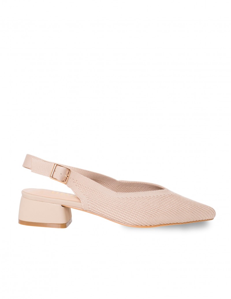 Zapatos Destalonados Tacón Bajo Punto Beige