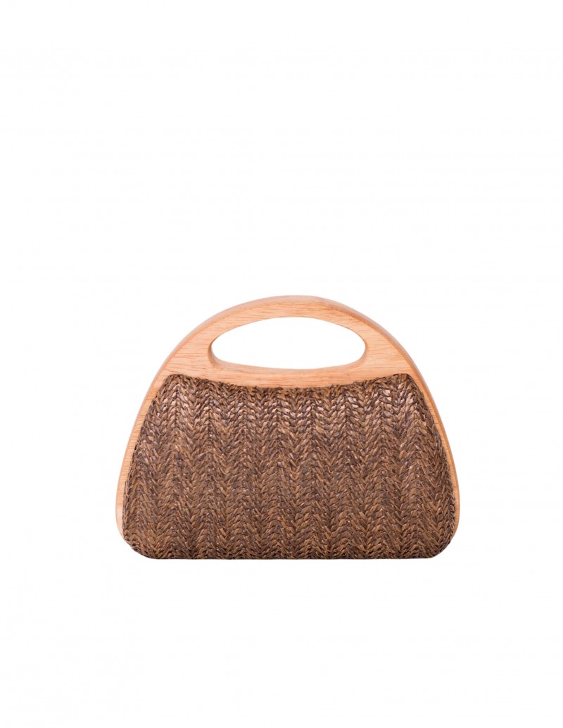 Bolso Fiesta Rafia Chocolate Asas Madera