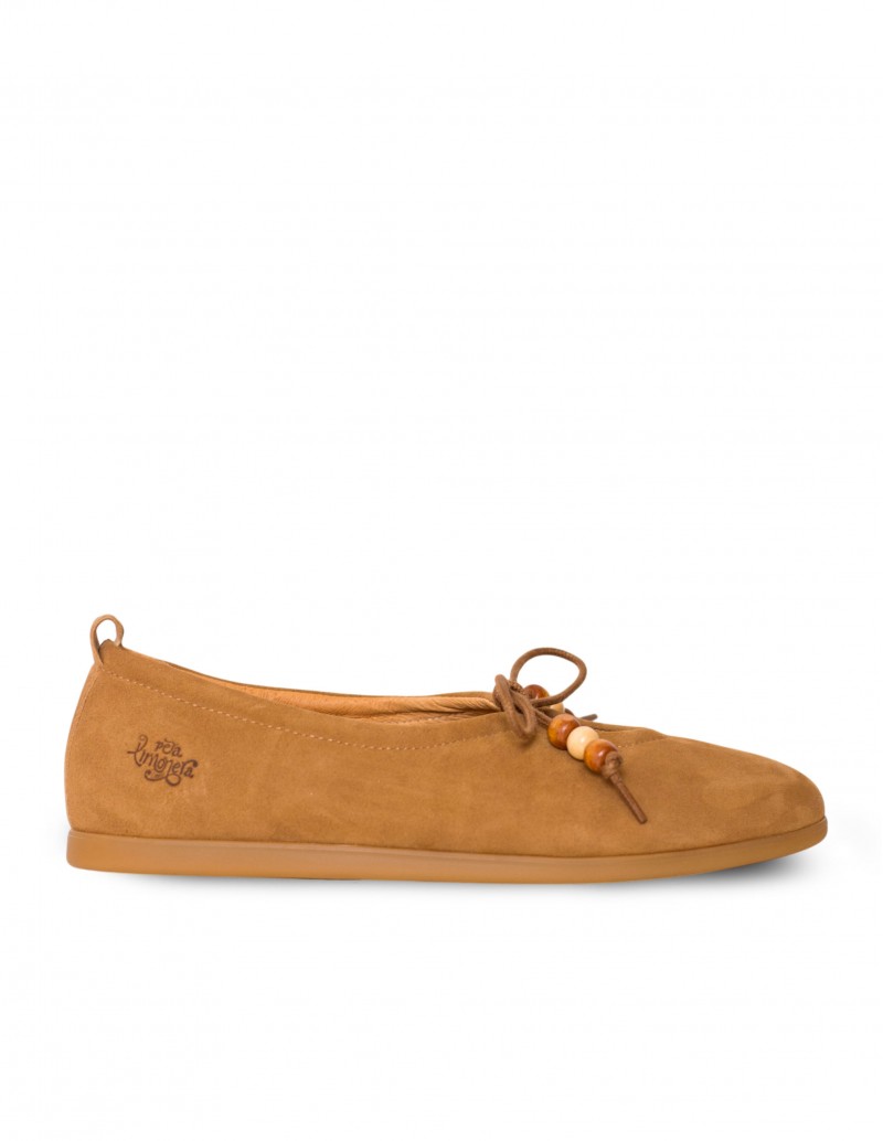 Bailarina Cordones Abalorios Camel PERA LIMONERA