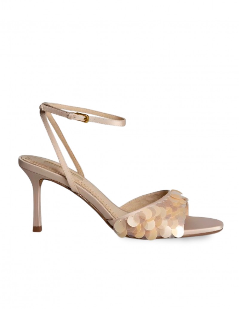 CORINA Sandalia Tacón Lentejuelas Beige