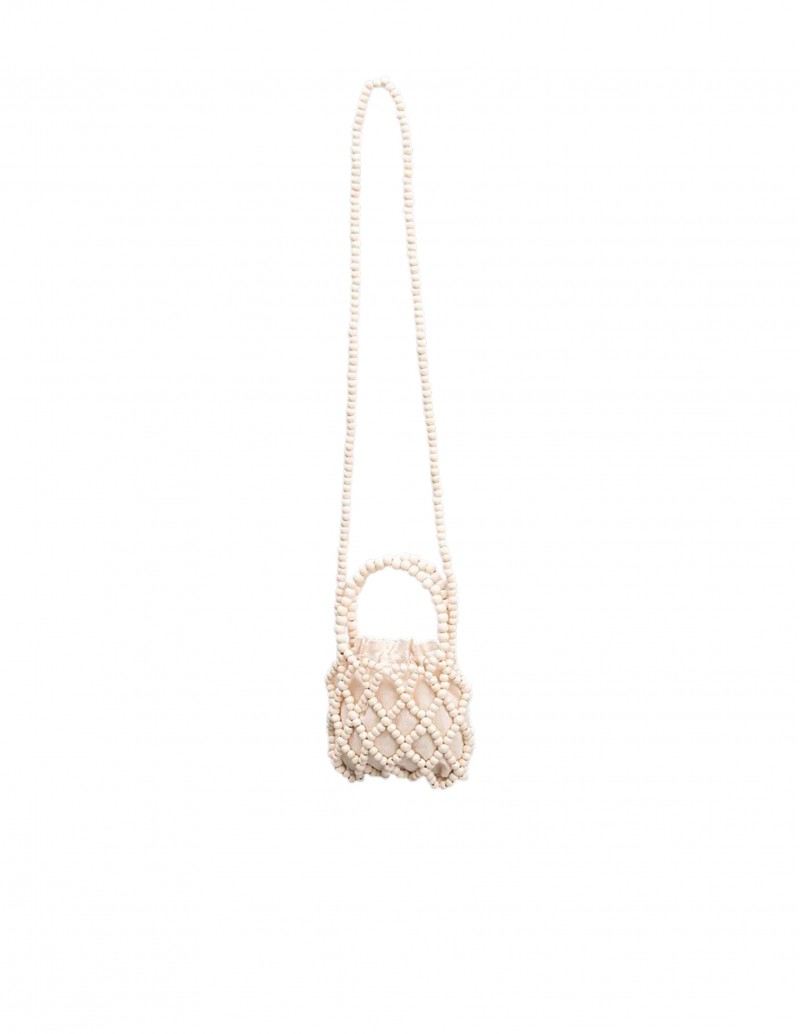 Mini Bolso Bombonera Cuentas Efecto Madera Crema