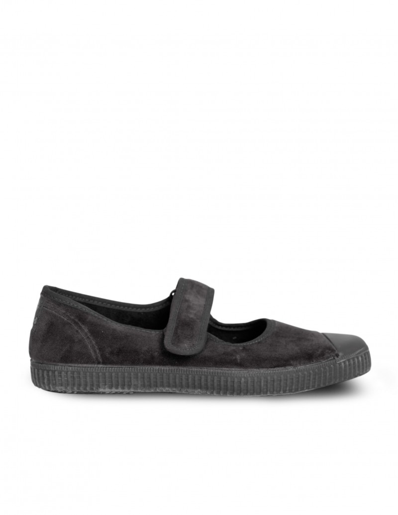 NATURAL WORLD Bailarina Terciopelo Vegana Velcro Gris